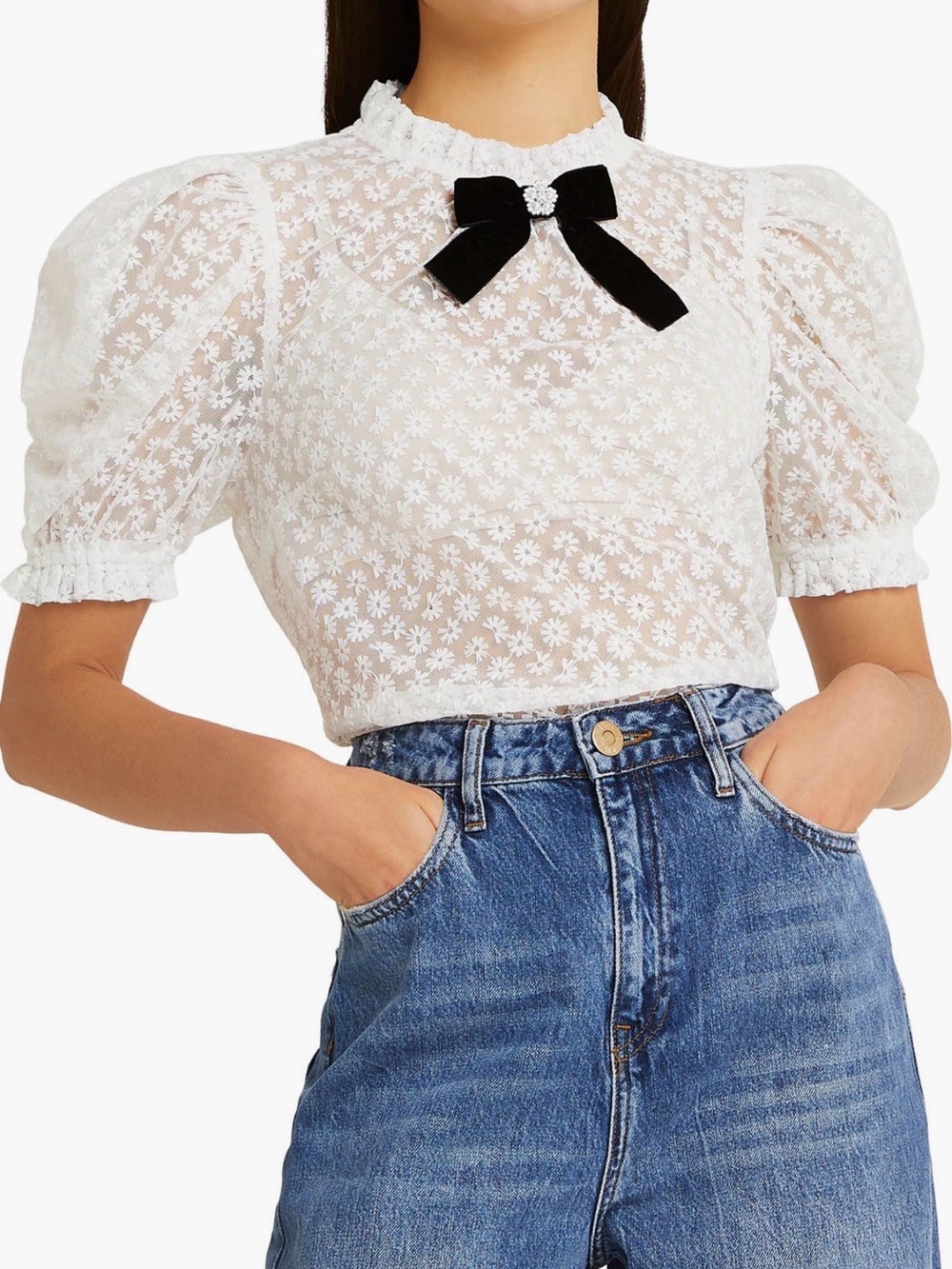 River Island - Flower Gauze Bow Blouse